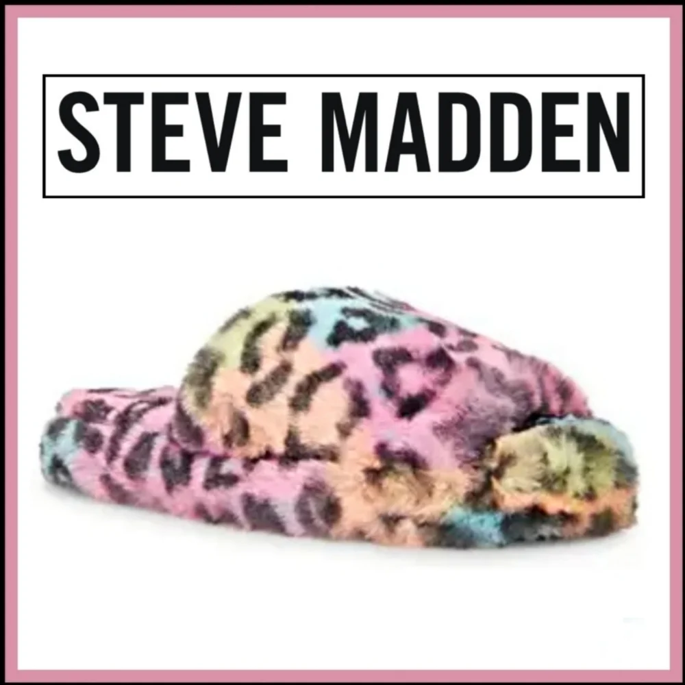 Steve Madden ✦ Frillz Slippers ✦ Faux Fur Animal Print w/ Open Toe & Grip Sole M